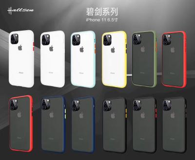 China TPU frame +matte PC side+colorful back button new 2019 celular case 2 in 1 tpu pc armor case with colorful button wholesale phone case for iphone 11 pro max for sale