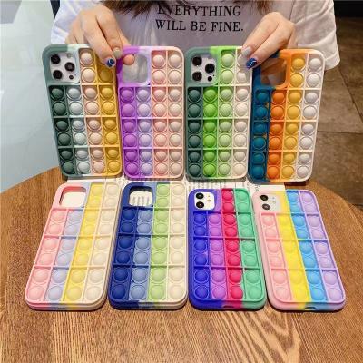 China high quality Anti-fall silicone rainbow push bubble creative soft noises wiggle toy case for iphone 12 pro max for sale