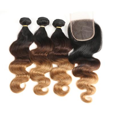 China Natural Best Selling Ombre 3 Tones 1B 4 24 30 Color Brazilian Body Wave Hair Weave Bundles With Closure, Online Hair Sale for sale