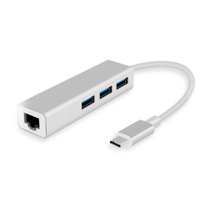 China Hot Selling 10/100/1000Mbps Ethernet Gigabit Ethernet Lan Adapter USB C Type C to USB 2.0 3.0 Hub Network Card with Rj45 for Macbook for sale