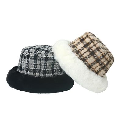 China Bucket Hats Wholesale British Warm Plush Winter Plaid Bucket Hats Basin Hats Fisherman Hats for sale