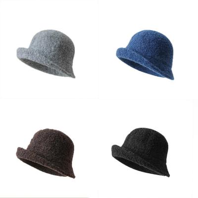 China Wholesale Bucket Hats Lamb Roll Dome Soft Temperament Roll Brim Lamp Fisherman Hat for sale