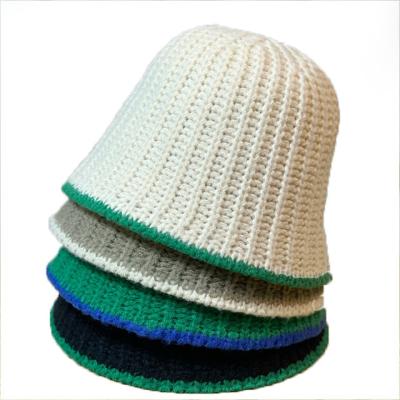 China Bucket Hats Wholesale Korean Warm Simple Bucket Knitted Fisherman Hat Patchwork Color Woolen Hat for sale