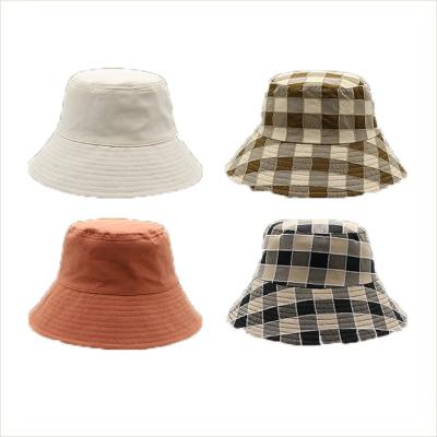 China Bucket Hats Wholesale Plaid Double Sided Japanese Casual Sun - Block Fisherman Basin Hat for sale