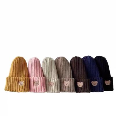 China Bucket Hats Wholesale Baby Hats Cute Woolen Hats Embroidered Candy Colored Earmask Hats for sale