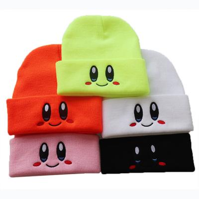 China Bucket Hats Wholesale Smiley Eyes Cartoon Embroidery Solid Color Knitted Hat Embroidered Wool Hat for sale