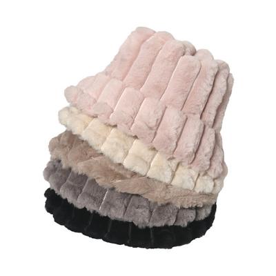 China Bucket Hats Korean Basin Hats Casual Wholesale Trend Warm Cold Hats Striped Plush Fisherman Hats for sale