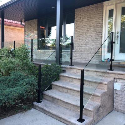 China Contemporary Deck Black Post Baluster Balcony Stainless Steel Tempered Glass Railing Fence Designs for sale