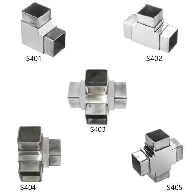 China Square Balustrade 3 Way Modern Baluster Tube Fitting Tube Connector Stainless Elbow for sale