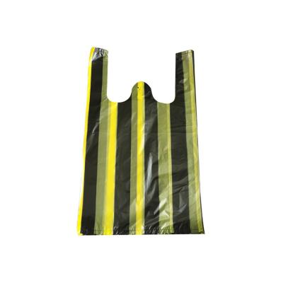 China Custom Recyclable Multi Color Stripe Recyclable Manufacturing Vest Handle Bag Supermarket Shopping T-shirt Reusable Plastic Bag With Logo for sale