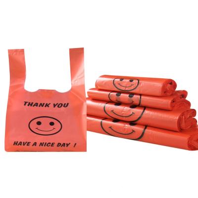 China Recyclable Manufactures Custom Grocery Supermarket Thank You Boutique PE Merchandise Shopping Food Packaging T-shirt Plastic Bag for sale