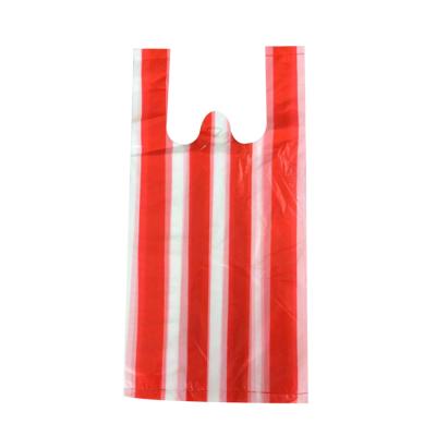 China Wholesale Custom Recyclable Disposable Stripes PE Strength Vest Carrier Carrier T-shirt Plastic Bag for sale