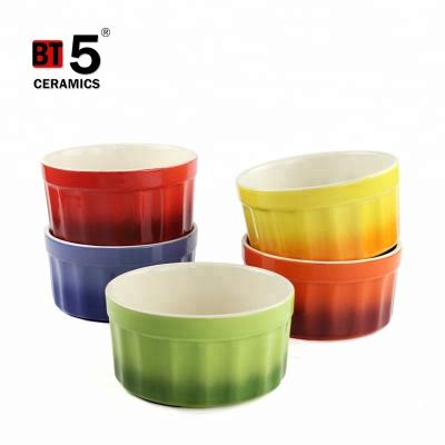 China Viable Gradient Ramp Ramekin, Mini Dessert Cup, Oven Safe Ceramic Soufflé Dishes for sale