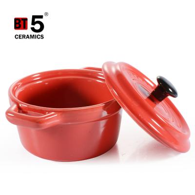 China Viable Oven Safe Mini Casserole Ceramic Ramekins for Making, Mini Casserole with Lid, Soufflé Dish with Pot Cover Parini Ceramic Cookware for sale