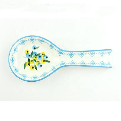 China Viable Wholesale Funny Ceramic Kitchen Utensil Colorful Pattern Spoon Rest On Sale for sale