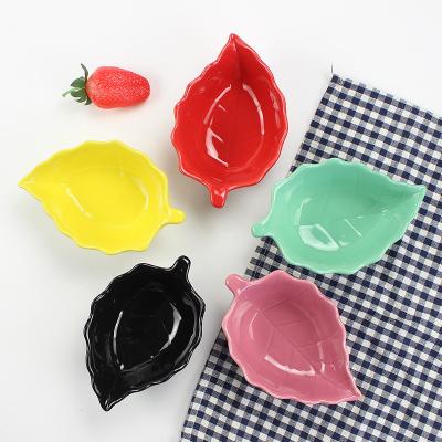 China Sustainable Leaf Shape Ceramic Dip Rolls Set, Side Sauce Rolls / Dish For Tomato Sauce, Soybeans, BBQ And Other Party Dinner for sale