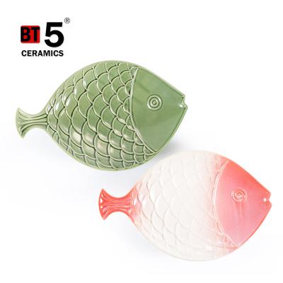 China Viable Fish Shape Porcelain Ceramic Dishes Wholesale Dinner Plate For Restaurant for sale