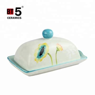 China Sustainable Rectangle Ceramic Butter Dish, Butter Container With Cover for sale