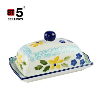 China Useful Beauty Sustainable High Quality Style Butter Container , Ceramic Butter Dish With Lid for sale