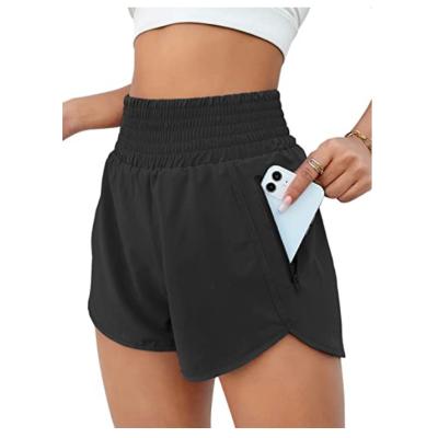 China Wholesale Anti-Wrinkle Two Factory Customized Outdoor Quick Dry Comfortable Zipper Pocket Women Running Shorts for sale