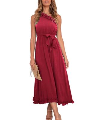 China Breathable new hot summer sleeveless, one-shoulder, lace and hollow- sexy dress in solid color for sale