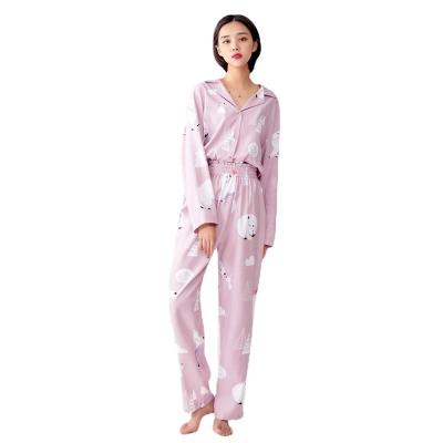 China 2022 New Breathable Pajamas Women Printed Casual Home Cotton Long Sleeve Dress Two-Piece Suit Pants for sale