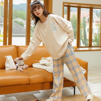 China Breathable pajamas women spring and autumn long sleeve students pure cotton suit new and loose winter home clothes for sale