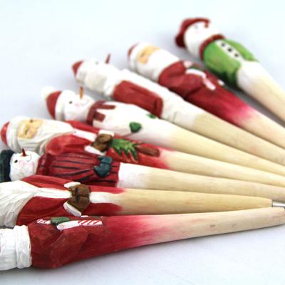 China Christmas Design Snowman Handmade Pen Wooden Hand Carved Christmas Gifts Snowman Shape Handmade Pen for sale