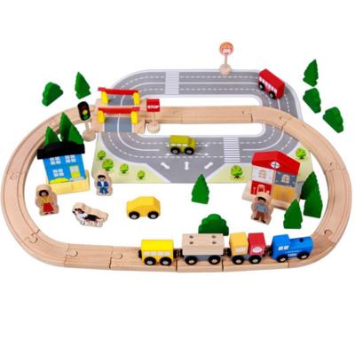 China Handmade Kids Gift Kids Role Play Game DIY Assemble Wooden Toy Track Train Set for sale