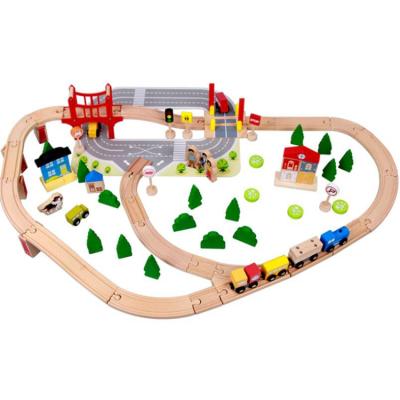 China Railway Transport Handmade Toy Intelligence Train Track 92pcs Wooden Train Set For Kids for sale