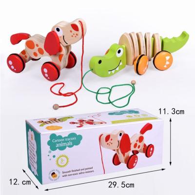 China Eco-friendly wooden animal traction car hand-eye coordination Toy Preschool Intelligence Wooden Toy traction woodenanimal Eco-friendly for sale