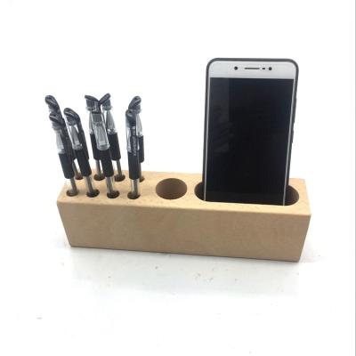 China Handmade ; High Quality Multi-Function Wooden Pen Holder New Arrival Non-toxic Wooden Desktop Phone Holder Stand for sale