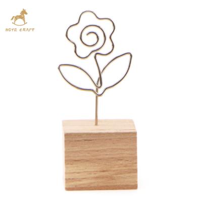 China Note Clips Place Card Holders Decoration Square Shape Note Wooden Base Desktop Clips for sale