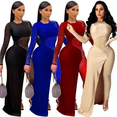 China 2022 New Spring Women's Breathable Rhinestone Dress Women's Asymmetry Solid Color Jumpsuit Breathable Stitching Dress for sale