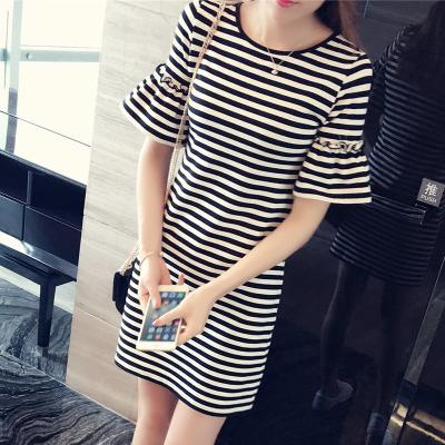 China 2021 Summer Korean Slim Fit Striped Dress Women's Short T-shirt Women's Long Sleeve Mid Sleeve T-shirt for sale