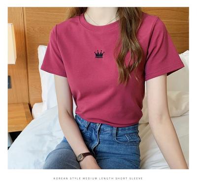 China New Regular Fit Embroidery Regular Slim Round Neck Short Sleeve T-Shirt Women's Summer Based Top for sale