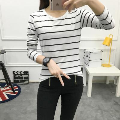 China 2021 Autumn New Korean Stripe Long Sleeve Loose Thin T-shirt Women's Tops QUICK DRY for sale