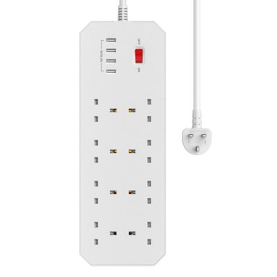 China Wall Mount Power Strip 8 Home Plug New UK Standard AC Outlets And 4 USB Ports Power Strip for sale