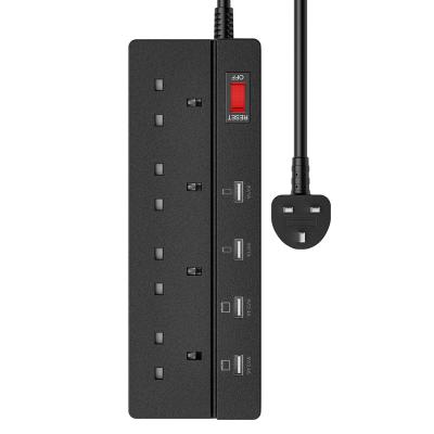 China Wall Mount Power Strip 4 New UK Standard AC Outlets Power Strip and 4 USB Ports for sale