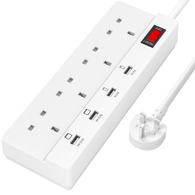 China New Power Strip Home Extension 4 Charger and 4 USB Port Wall Mount UK Standard AC Outlets Power Strip for sale