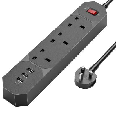 China Power Strip Home Charger Extension Power Socket 3 UK Standard AC Outlets And 3 USB Ports for sale