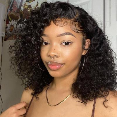 China Hot Sale Water Wave Bob Wig Malaysian Lace Front Hair Curly Short Bob 13x4 Curly Front Wig Wet And Wavy Wigs For Women for sale