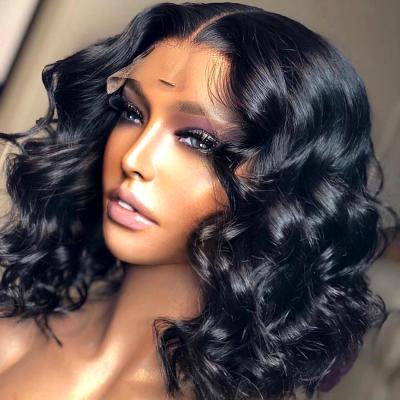 China Body Wave Ready To Ship Wholesale Lace Front Human Hair Brazilian Remy Bob Wig 13x4 Loose Body Wave Shorts Pre Plucked Density Frontal Wigs for sale