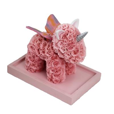 China Natural Fresh Rose Eternal Magic Love Gift: All Eternal Roses Unicorn in Acrylic Presentation Box Preserved Flowers for sale