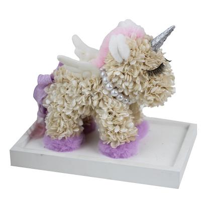 China Colorful Preserved Flowers Unicorn Shaped Eternal Hydrangea Gift High Quality Fresh Natural Real Hydrangea Contact For Christmas Children Kids for sale