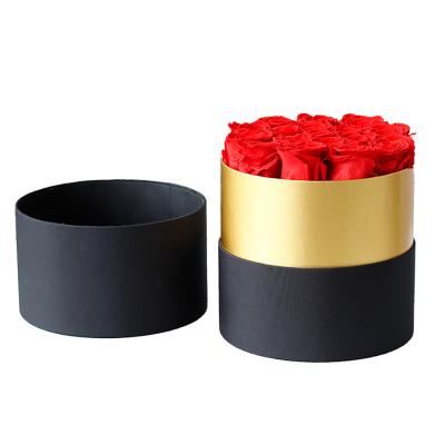 China Natural Flower Decoration Flowers Date Christmas New Year Gift Gold Trim Round Box with 17 Immortal Eternal Roses Forever Preserved for sale