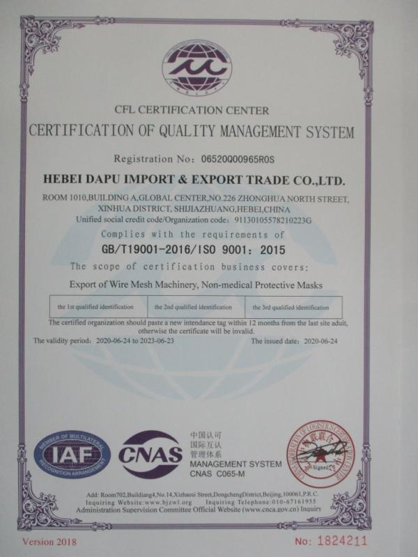 ISO9001 - Hebei Dapu Import & Export Trade Co., Ltd.