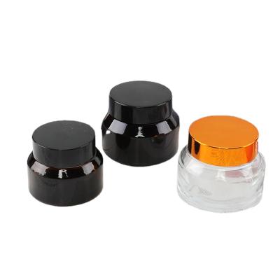 China 15g Shoulder Jar Cosmetic Sample Jar Cosmetic Slant Glass Empty Jar Body Cream Bottle With Plastic Cover Plus Inner Cover for sale