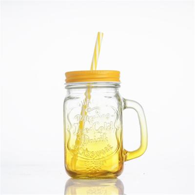 China High Qiality Mason Glass Cup Cold Drink Cup With Handle Juice Drink Bottle Color Cup With Lid for sale