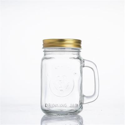 China High Qiality Handle Glass Mug With Lid Straw Mason Transparent Cup Iced Drinks Bottle for sale